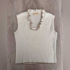 Vivanti Vintage Cream Sleeveless Knit Top with Gold Trim